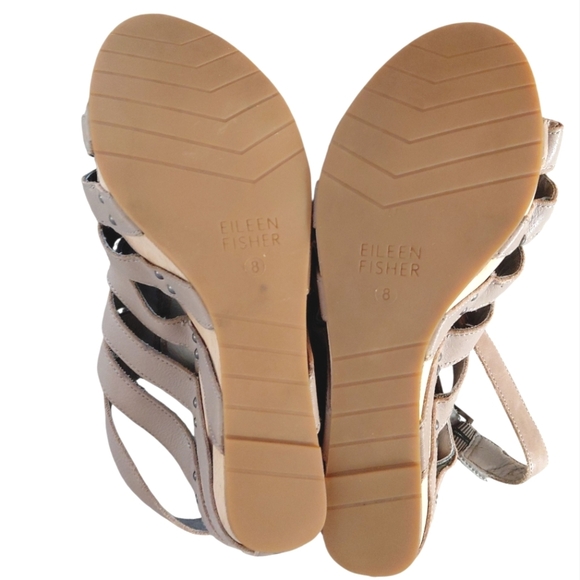 Eileen Fisher Lotus Strappy Leather Cut Out Wedge Sandals Size 8 - Picture 8 of 11